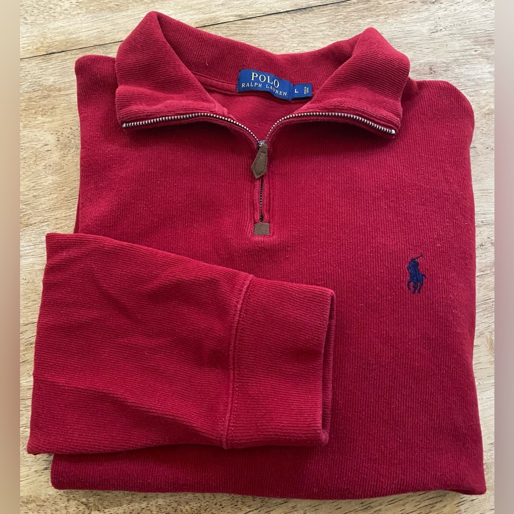 Polo by Ralph Lauren Men’s Large Red‎ Cotton Quarter Zip Long Sleeve Pullover